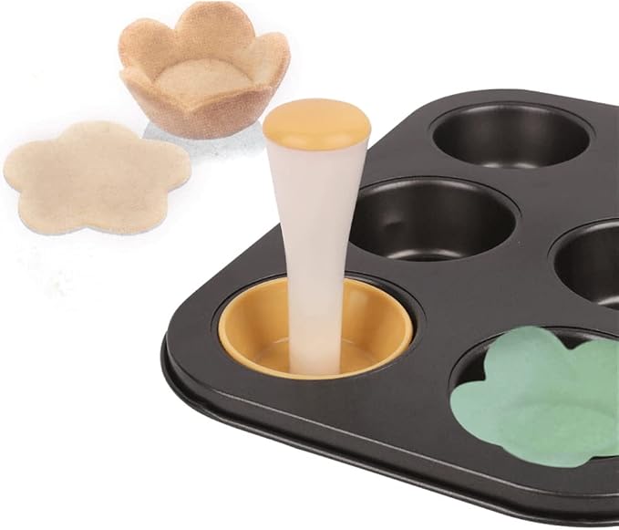 SEULEME Tart Shell Molds, Pastry Dough Tamper Kit Fruit Pie Maker Flower/Circle Cookies Biscuit Cutter Baking Tool for Making Cupcake Muffin, Pecan Pies, Cheesecakes and Desserts (Yellow-2pcs)