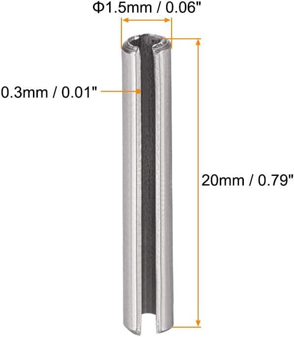 uxcell Slotted Spring Pin - M1.5 x 20mm 304 Stainless Steel Split Spring Roll Dowel Pins Plain Finish 20Pcs