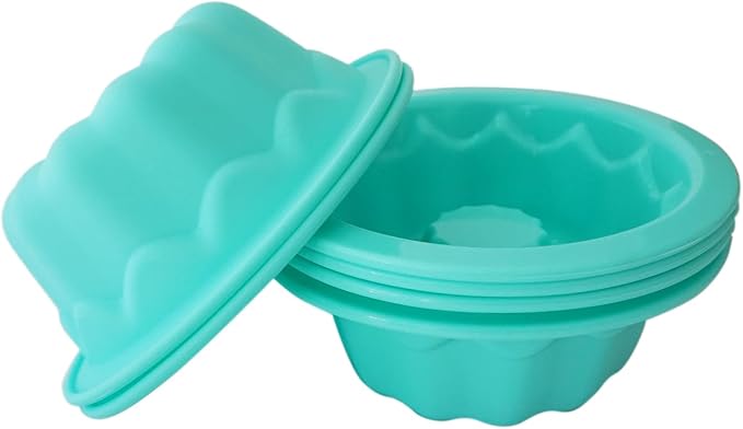 Silicone Small Fluted Cake Pans 4 Inch, Nonstick Baking Mold Pumpkin Shape, Reusable Round Mini Cake Pan Set, Individual Muffin Donut Pan for Cupcake, Jelly, Brownies- 6pcs, Green