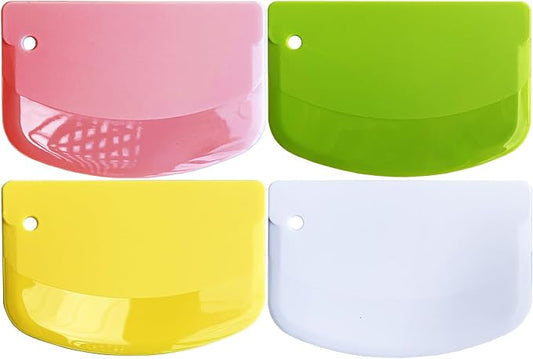 Hard Bench Scraper Dough Scraper for Baking, 4 PCs BPA Free PP Plastic Flexible Dough Cutter, Food-Safe Plastic Bread Making Tools Cake Dough Fondant Icing (White, Green, Yellow, Pink)