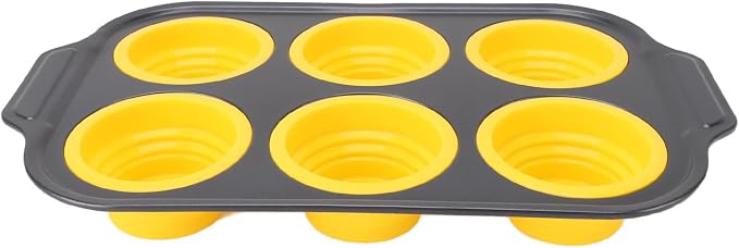 Zerodis Silicone Muffin Pan, Foldable Cupcake Baking Tray Non Stick Cake Maker Tray for Bread Tart Desserts Doughnut (Yellow)