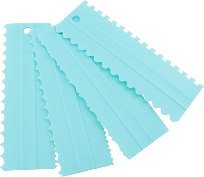 ZCZQC 4PCS Cake Scraper Decorating Plastic Serrated Comb Cream Cake Edge Shaping Tool Side Smoothing Texture Decorating Kitchen Baking DIY Tool 8.07inx2.76in Blue