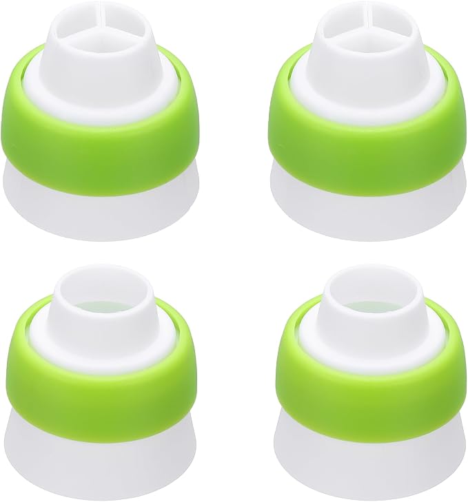 uxcell 4 Pcs Piping Tip Coupler, Plastic 3 and 1 Color Couplers Icing Frosting Piping Bag Reusable Russian Flower Mouth Cake Baker Decor Tools Kit for Nozzles Pastry Cupcake Tips, Green