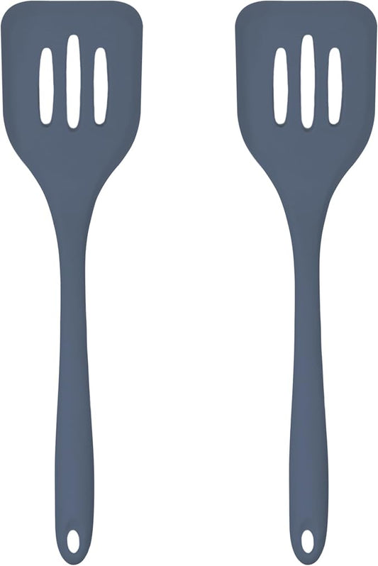 Silicone Slotted Turner Set – 2-Piece Set of Turner Spatulas for Eggs and Pancakes – Kitchen Tools and Accessories with Comfortable Handles, Heat-Resistant Utensils for Cooking & Baking – Blue