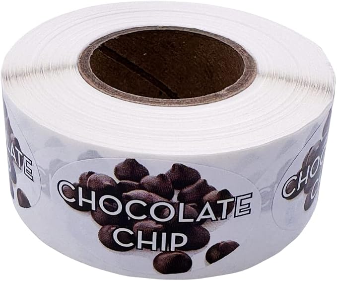 Chocolate Chip Flavor Label - Grocery Store, Bakery, Farmer's Market Food Labels 1.25 x 2 Inch Oval Shape 500 Total Adhesive Stickers