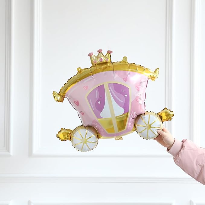 Princess Balloon Arch Garland Kit 150Pcs Pastel Macaron Pink and Purple Balloon with Carriage Crown Foil Balloons for Spring Princess Baby Shower Birthday Party Decorations