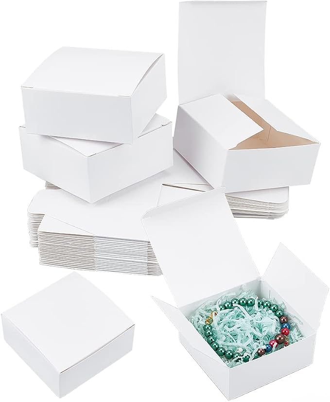 PH PandaHall 30pcs White Gift Box Wedding Paper Box 3.5x3.5x1.5 Inch Small Kraft Packing Cardboard Boxes Favor Treat Boxes Foldable Gift Jewelry Storage Case for Candy Soap Tea Light Birthday