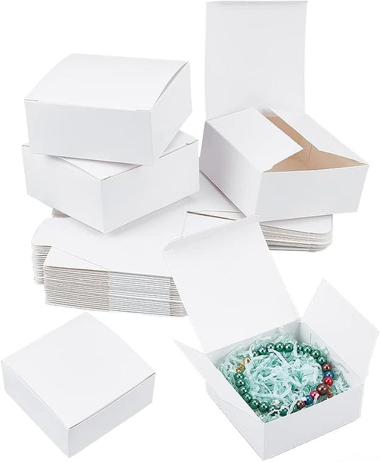 PH PandaHall 30pcs White Gift Box Wedding Paper Box 3.5x3.5x1.5 Inch Small Kraft Packing Cardboard Boxes Favor Treat Boxes Foldable Gift Jewelry Storage Case for Candy Soap Tea Light Birthday