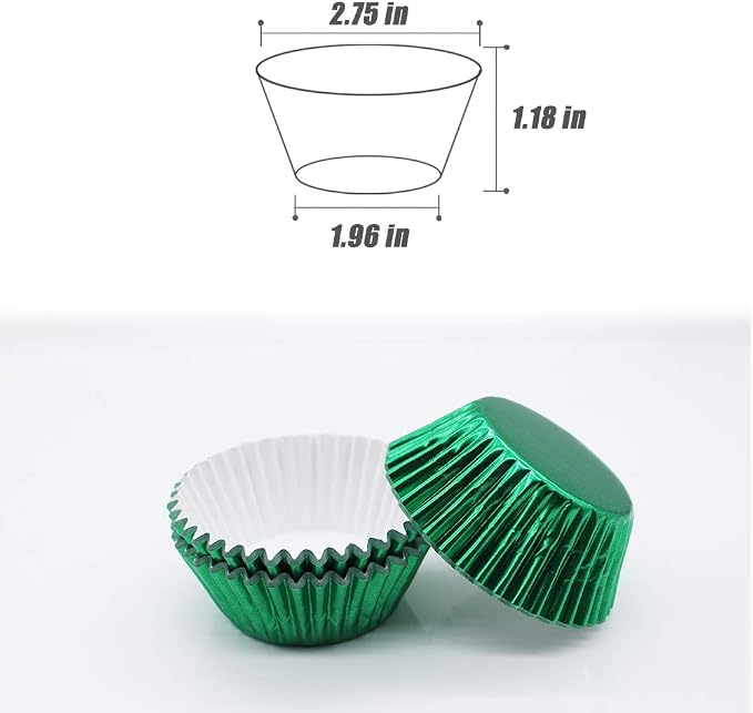 Cupcake Liners Green,GOLF Standard Size Green Foil Cupcake Liners Wrappers Metallic Baking Cups,Muffin Paper Cases, 100 Pack