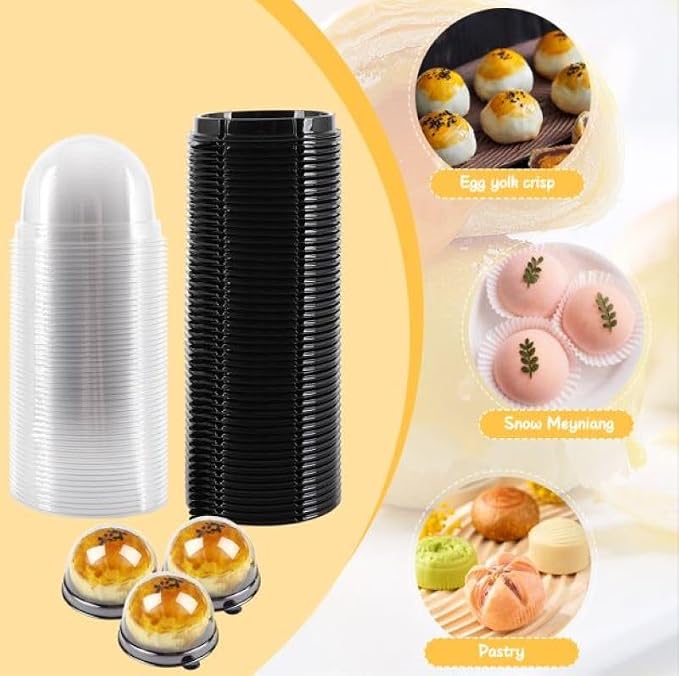 Hewnda 50 Pack 2 Inch Clear plastic mini cake box muffins box cookies cookies muffins dome box wedding birthday gift box(Black)