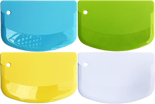 Hard Bench Scraper Dough Scraper for Baking, 4 PCs BPA Free PP Plastic Flexible Dough Cutter, Food-Safe Plastic Bread Making Tools Cake Dough Fondant Icing (White, Green, Yellow, Blue)