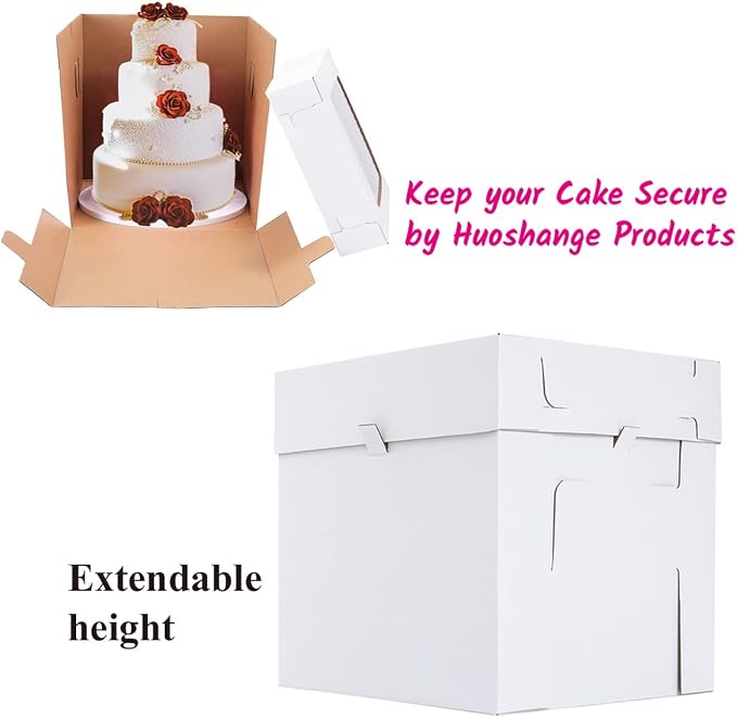 Tall Cake Boxes for Tier Cakes,12x12x12 Inch [10 Pack ] Thick Sturdy Bakery Box with Window,White Wedding Cake Boxes,Layer Cake Carrier,Disposable Cake Containers