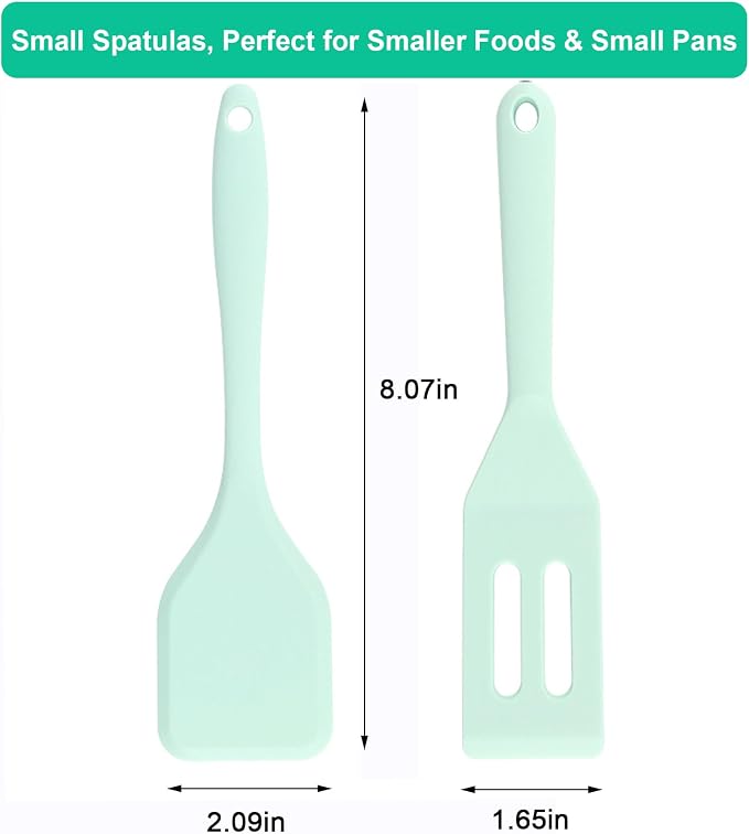 （2 Pack） Heat-Resistant Flexible Silicone Spatula for Baking, Cooking, Small Silicone Spatula Kitchen Utensils for Cookies & Brownies, Mini Rubber Spatulas for Nonstick Cookware (Green)
