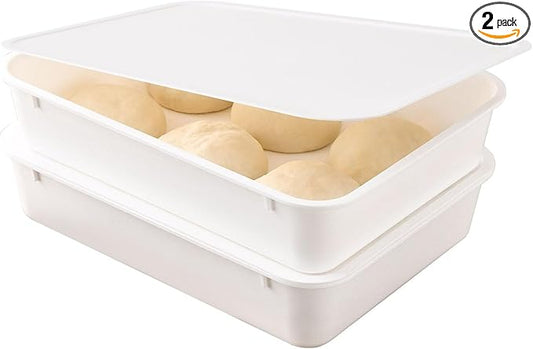 2 Pack Pizza Dough Proofing Box, Pizza Storage Container，Food Storage Containers with Lids，Pizza Pack Container Expandable，Bread Proofing Box，Stackable Commercial Quality Trays with Covers