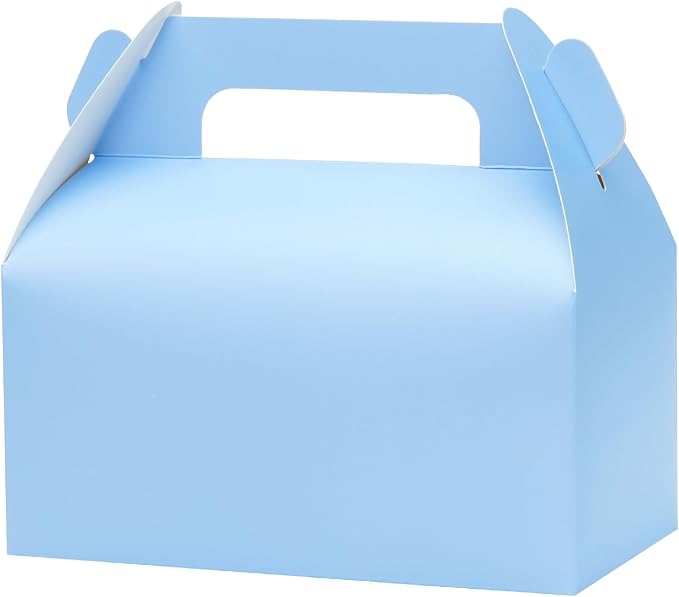 UnicoPak 30 Pack Baby Blue Party Favor Bag Boxes, Gable Gift Boxes for Candies Treats Goodies Cookies, Ideal for Baby Shower, Blue Party Favors, Theme Birthday Party, Valentine's Day, 6.5x3.5x3.5 Inches