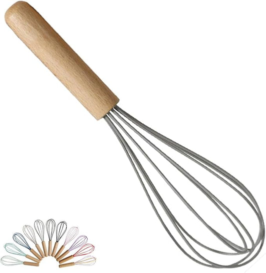 1-Piece Light Gray Silicone Whisk with Wooden Handle BRIIEC 10-inch Non Stick Balloon Whisk Egg Beater for Pancake Batter, Eggs and Egg Whites, Cake Mix, Blending, Gravy and Sauces