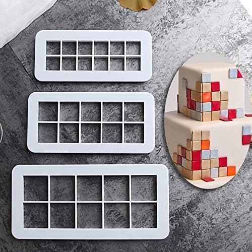 3Pcs White Square Cookie Cutter Set,3 Size Cookie Biscuit Cutters,Geometric Multicutter Cake Fondant Cutter,Novel Creative Cake Border Decorating Use Safety Easy to Store,Baking Tools and Accessories