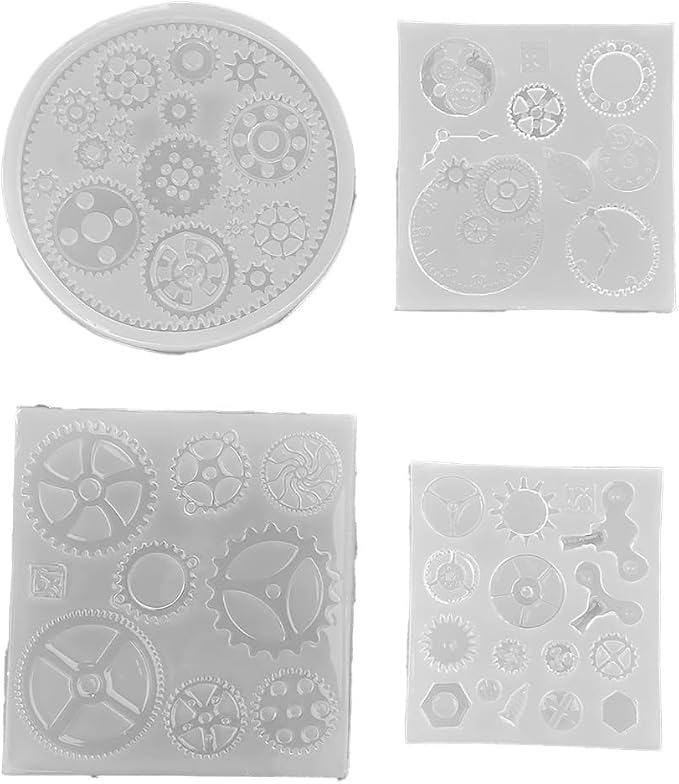Gear Shape Silicone Mold 4 Pcs – Food Grade Fondant Mold for DIY Chocolate Cake Decorating, Resin Jewelry Crafting Kit