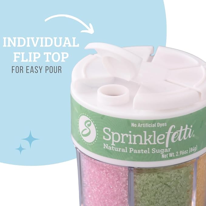 Sweets Indeed Dye Free Sugar Sprinkles, Pastel 6 Cell Edible Sprinkle Mix Perfect for Spring Cake Decorations Baking Ice Cream Cookies Cupcake Topper (Pastel Sugar)