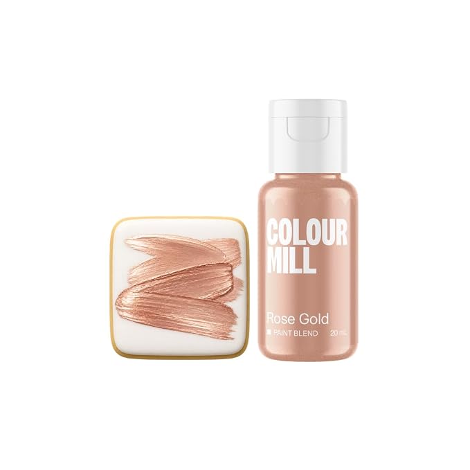 Colour Mill Edible Food Paint – Vibrant Cake & Fondant Decorating Colors for Cookies, Chocolate, Royal Icing & Desserts 20 Milliliters - Metallic Rose Gold