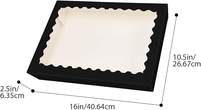 qiqee Auto-pop Up Black Cookie Box with Window 16x10.5x2.5 Inch 24Pcs Bakery Pastry Macaron Bakery Box for Packaging