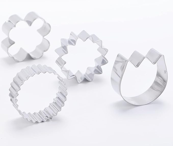 Flowers Cookie Cutter Set -12 Pieces - Plum Blossoms, Clover, Tulip, Cherry Blossoms, Sawtooth Circle, Sunflower Biscuit Fondant Cutters Stainless Steel