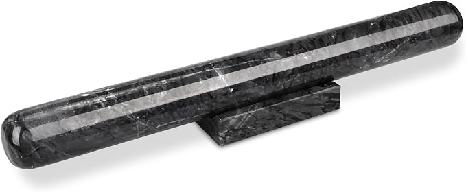 Marble Rolling Pin with Stand, 15.7" Black Stone French Heavy Polished Non Stick Cookie Pizza Pastry Dough Baker Roller for Kitchen Baking