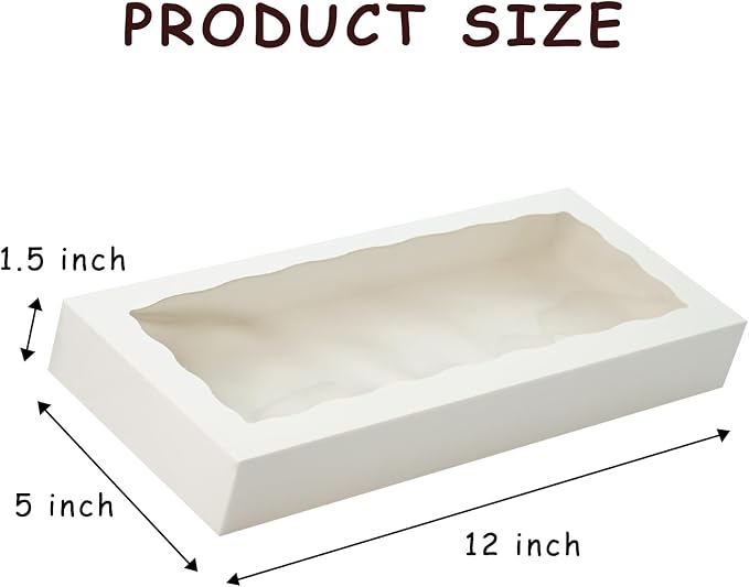 XINHPKGG 5pcs Cookie Boxes with window 12 x 5 x 1.5 Inch Bakery Boxes Treat Box Dessert Box for Wedding Party Favors - White