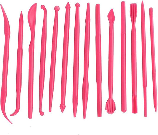 Saluaqui Modeling Tools for Plastic Kits Clay Scu 14Pcs DIY Plastic Clay Sculpting Set Modeling Tools for Pottery and Fondant Ergonomic Handle and Portable Design (Rose Red)