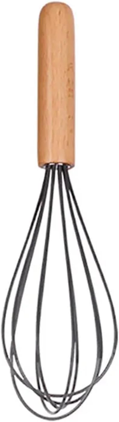 Silicone Egg Beater Manual Coil Whisk with Wooden Handle Cream Mixer Kitchen Baking Tool(Dark Gray)