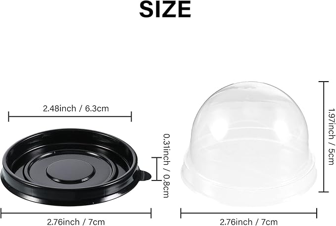 Patelai 150 Pcs Clear Plastic Mini Cupcake Container, Mini Cupcake Box Muffin Dome Muffin Single Container Box for Wedding Birthday Cheese Pastry Dessert Cake (Black)