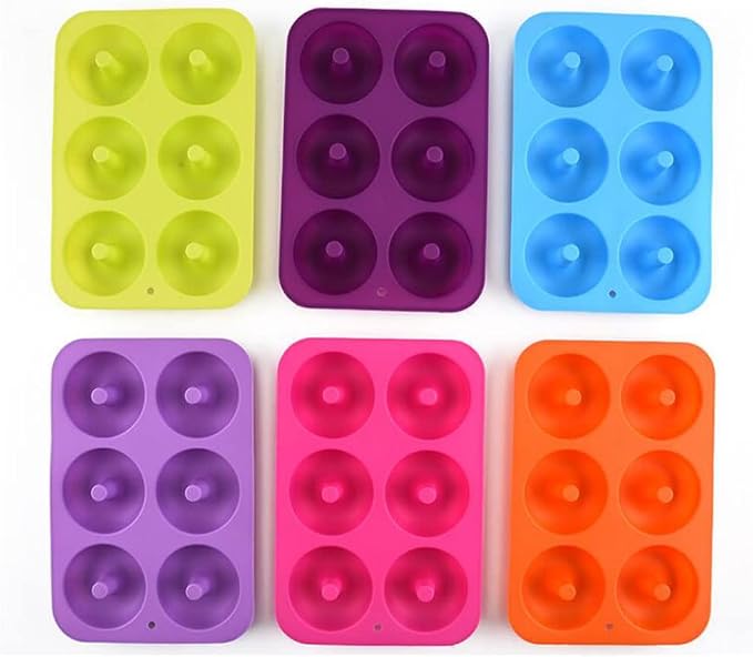 DIY 6-Cavity Cake Donut Mold Non-Stick Baking Molds Cake Pan Silicone Tray for Doughnut Cake Bread Pudding Chocolate Muffin Soap (Blue)