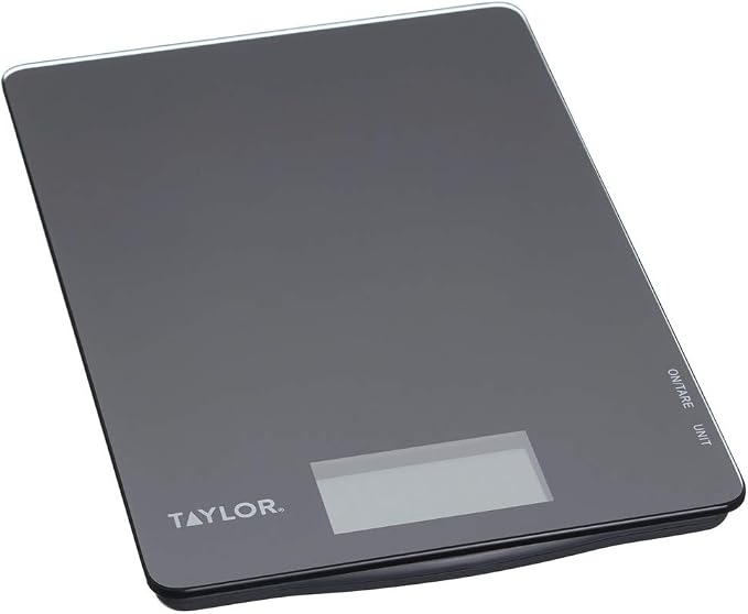 Taylor Pro Digital Ultra Thin Kitchen Food Scales, Compact Slimline Professional Standard with Tare Feature and Precision Accuracy, Black Glass, Weighs 5 kg Capacity
