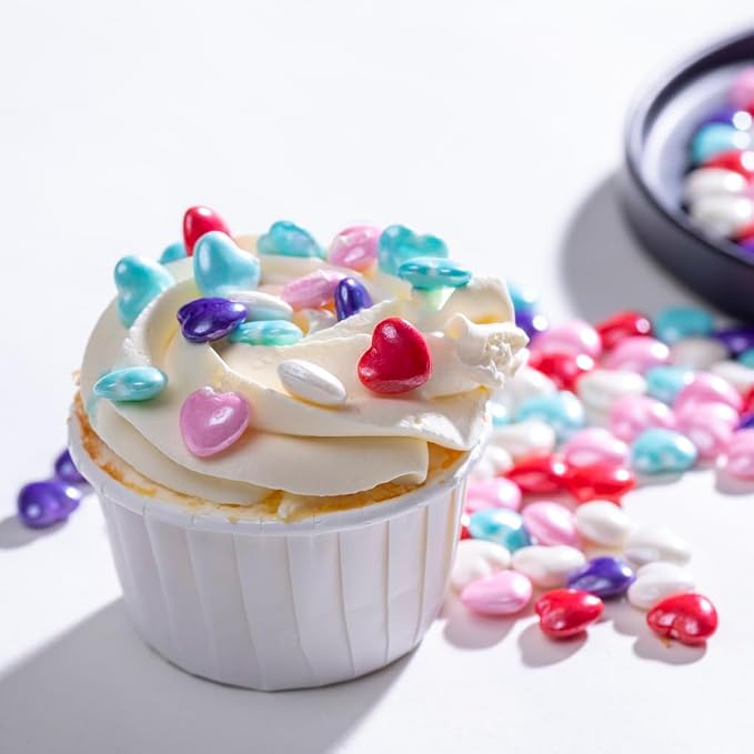 Valentine's Rainbow Heart Sprinkles,Cake Sprinkles,Cookie Sprinkles,Sugar Pearl, Edible Candy Pearls for Cake 130g 4.6OZ Cupcake Decorationg (rainbow heart)