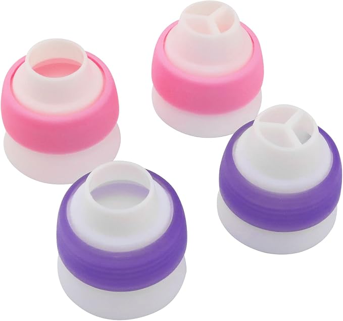 4pcs Russian 3 Color Nozzle Converter Coupler Icing Nozzles Pink + Purple Single Hole/Three Holes Icing Cake Decor Tools