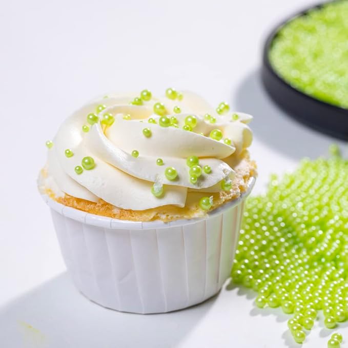 Green Sprinkles Edible Pearl,Cake sprinkles,Cookie sprinkles,Sugar Pearl, Edible Candy Pearls 130g 4.6OZ for Cake Cupcake Decorationg (4mm-Silver) (4mm-Qiangreen)