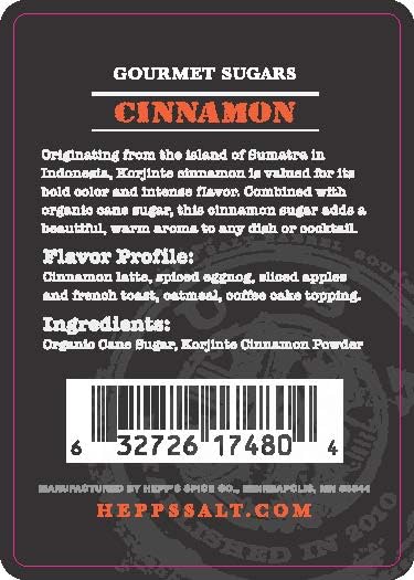 HEPP’S Salt Co. Cinnamon Sugar | Artisan Gourmet Sugar with Organic Cane Sugar & Korintje Cinnamon | Small-Batch Baking Sugar for Coffee, Oatmeal, Cocktail Rims & Dessert Finishing