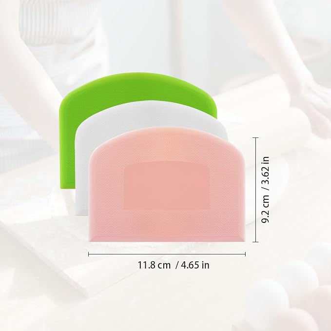 6 Pack Plastic Bench Scraper, Flexible Dough Scraper, Flexible Plastic Multipurpose Kitchen Pastry Cutter Tool, for Bread Cake Dough (White, Green, Pink)