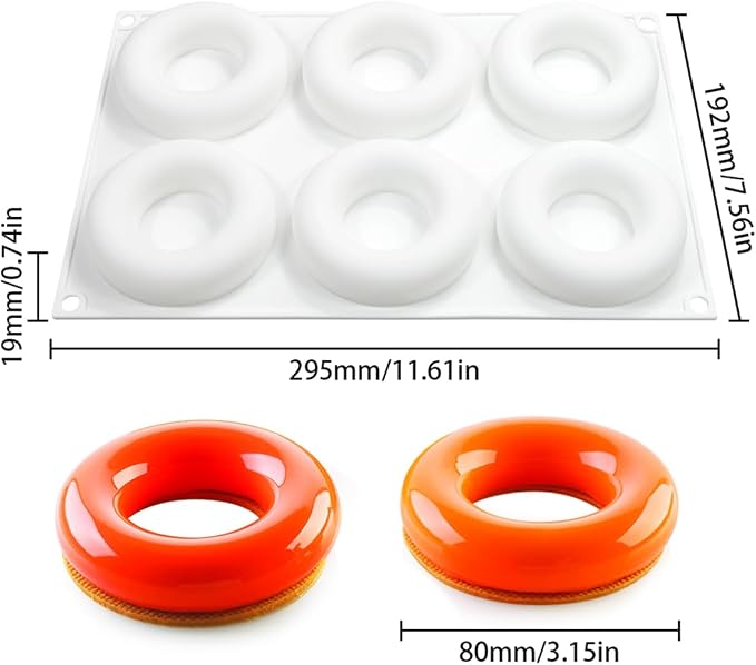 3D Donut Silicone Mold, Cupcake Baking Pan Mousse Tray Molds, Kitchen Cake Decorating Fondant Mould for Pumpkin Shaped Baking Mousse Cake, 6-Cavity Non-Stick Silicone Moulds (D_ Donut)