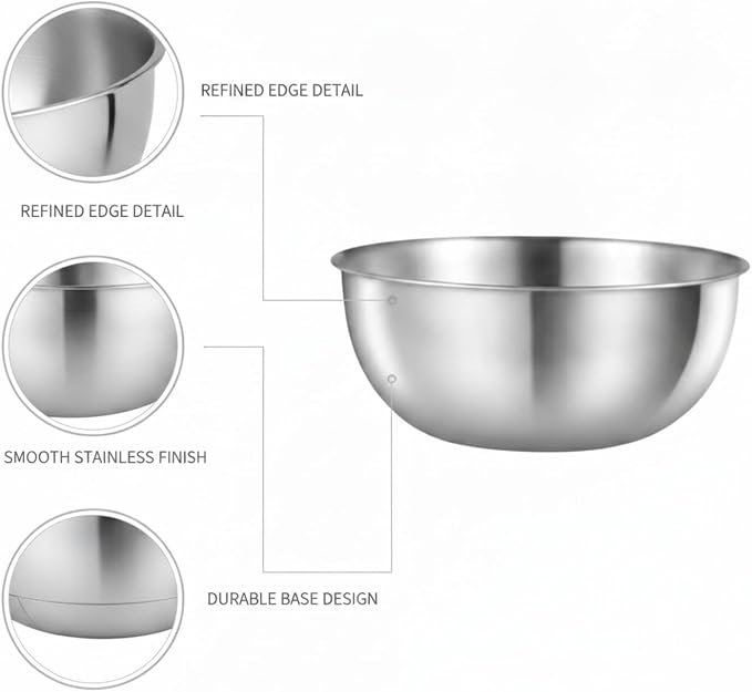Home Cooks Stainless Steel Mixing Bowl Set with Nested Strainer for Efficient Washing and Food Prep