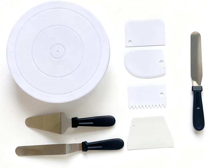 8-Piece Cake Decorating Kit with Rotating Cake Turntable, 3 Frosting Spatulas & 4 Icing Smoothers, Cake Decorating Supplies for Beginners, Home Bakers & Professionals