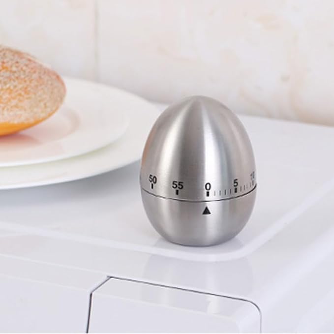 60 Minute Mechanical Kitchen Timer, Stainless Steel Egg Timer, Wind-Up Countdown 0-60 Min, No Batteries Needed, Silver, 2.36 x 2.95 in, for Cooking Baking Study