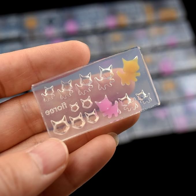 CoolDIY 3D Multipurpose Mini Silicone Mould Set: Heart, Cat, Bear, Cherry Blossom, Multiple Designs - Perfect for Clay Crafts, Nail Art Decor (10Pcs Group2)