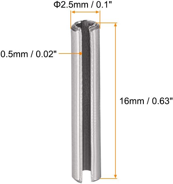 uxcell Slotted Spring Pin - M2.5 x 16mm 304 Stainless Steel Split Spring Roll Dowel Pins Plain Finish 20Pcs