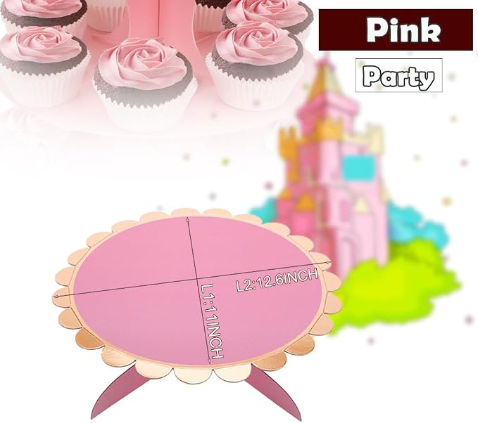 MRPAPA Pink Cupcake & Cake Stand Tray, 3-Tiered Cardboard Cupcake Stand, Easy Assemble Dessert Stand Holder for Party , Girls Baby Shower