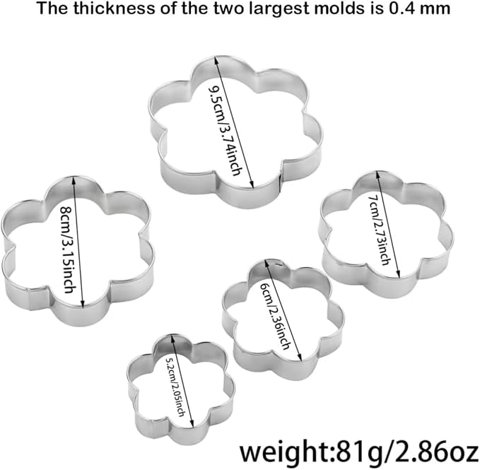 MrCookie Flower Cookie Cutters,5-Pack–2.05"-3.74",No Sharp Edges&Sturdy. | Sandwich cutters & biscuit molds.Sturdy for cookies,sandwiches, cake,fruit.Ideal for DIY baking,home use,and parties.