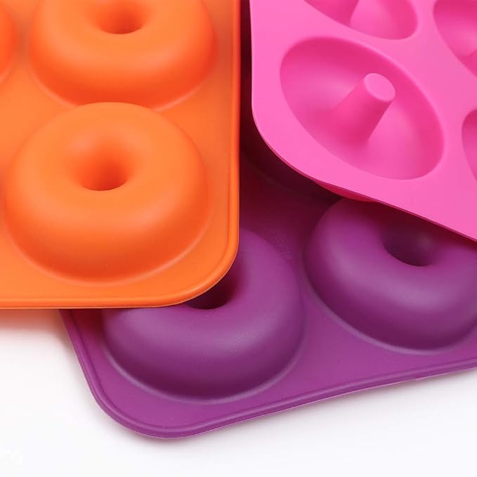 6-Cavity Silicone Donut Mold, Silicone Bagel Mold, Non-Stick Donut Mold, Food Grade Silicone, BPA Free, 3 Pcs