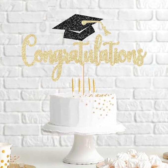 Congratulations Cake Topper Gold Glitter Congrats Grad Decorations Class of 2026 High School College Senior Graduation Celebration Party