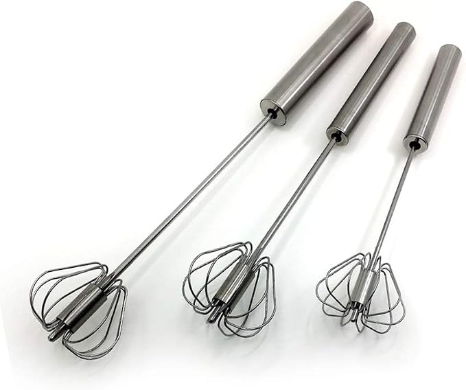 Stainless Steel Semi-automatic Egg Whisk - 3PCS Hand Push Rotary Whisk Blender (3 Pack)