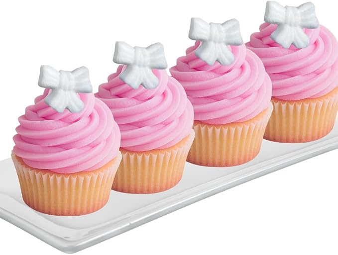Ready to Use Sugar Decoration Toppers For Cake Cupcakes Cookies and More (White Bow)